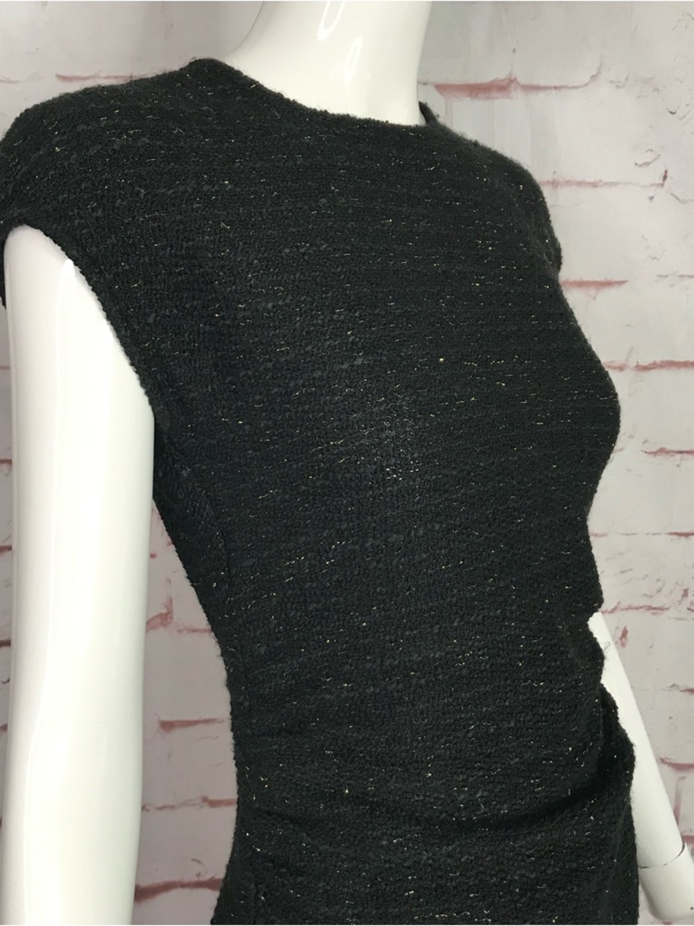 ZARA NWT Metallic Thread Midi Dress Size Small Black Knit Gold Blue Flecks NEW - Picture 9 of 16